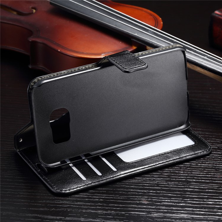 Caja de Cuero de Billetera de Caballos Locos Para Samsung Galaxy S7 Edge - Negro