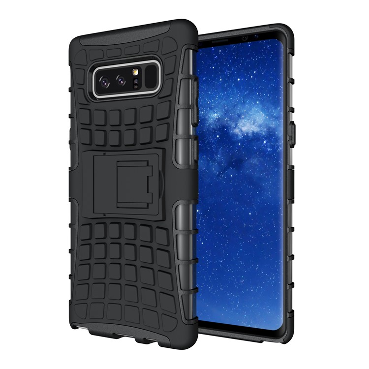 Anti-slip Tire Pattern Kickstand PC + Silicone Protector Case for Samsung Galaxy Note 8 - Black-1