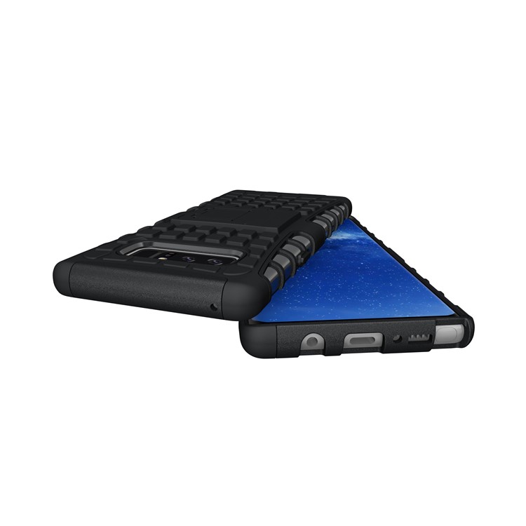 Anti-slip Tire Pattern Kickstand PC + Silicone Protector Case for Samsung Galaxy Note 8 - Black-10