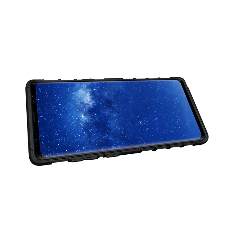 Anti-slip Tire Pattern Kickstand PC + Silicone Protector Case for Samsung Galaxy Note 8 - Black-11