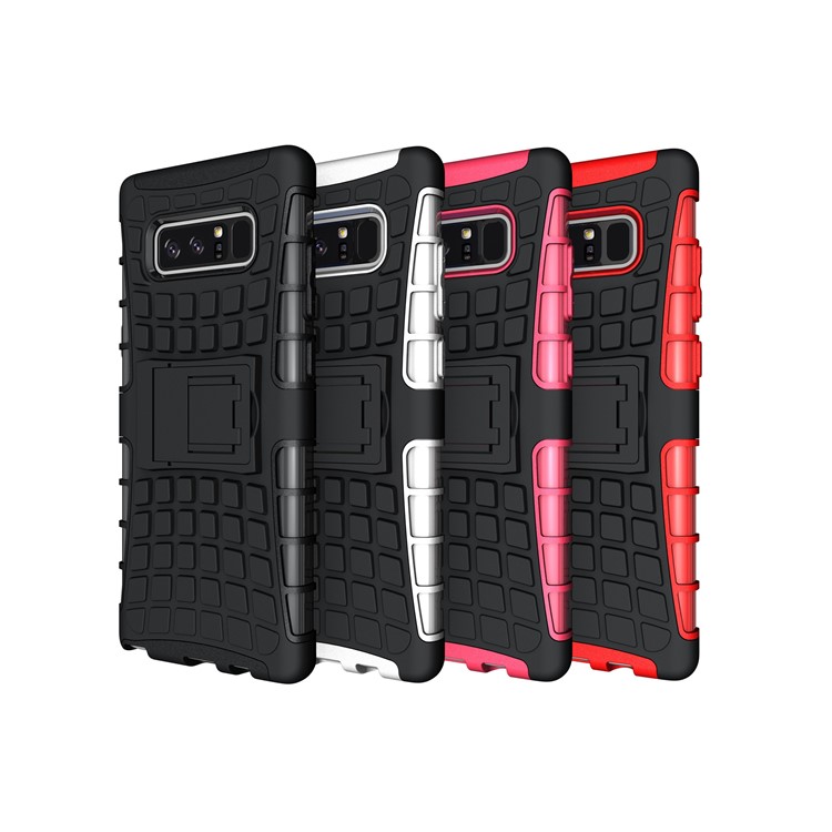 Anti-slip Tire Pattern Kickstand PC + Silicone Protector Case for Samsung Galaxy Note 8 - Black-13