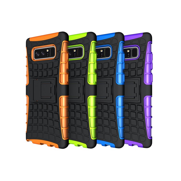 Anti-slip Tire Pattern Kickstand PC + Silicone Protector Case for Samsung Galaxy Note 8 - Black-14