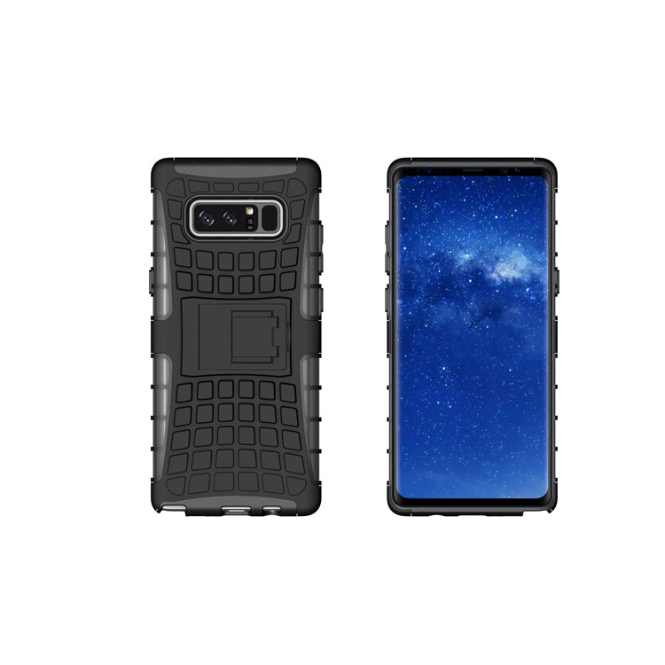 Anti-slip Tire Pattern Kickstand PC + Silicone Protector Case for Samsung Galaxy Note 8 - Black-2