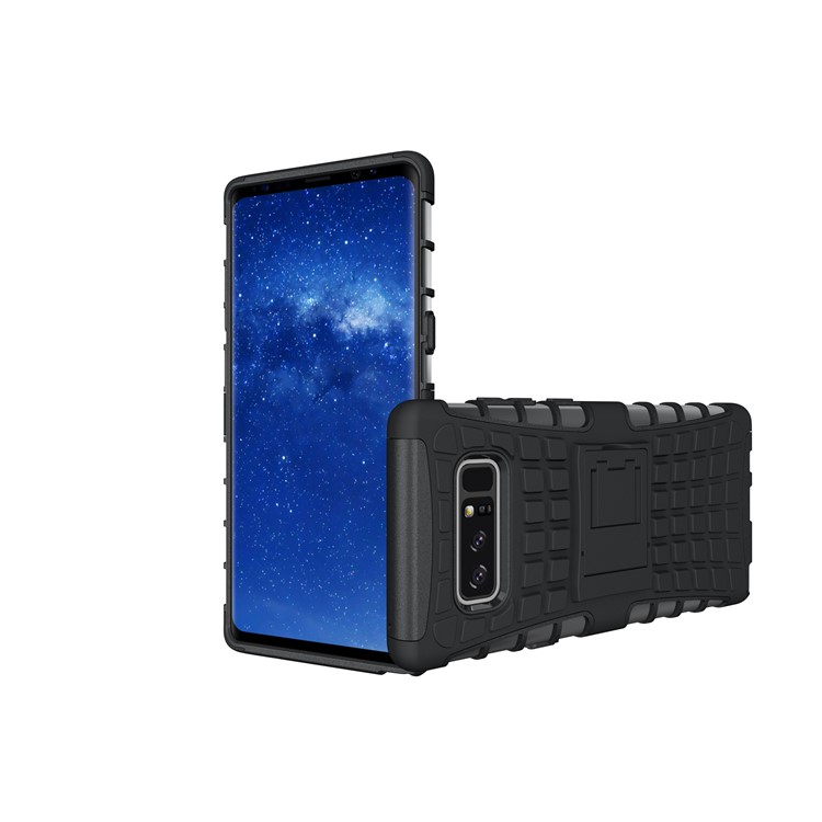 Anti-slip Tire Pattern Kickstand PC + Silicone Protector Case for Samsung Galaxy Note 8 - Black-3