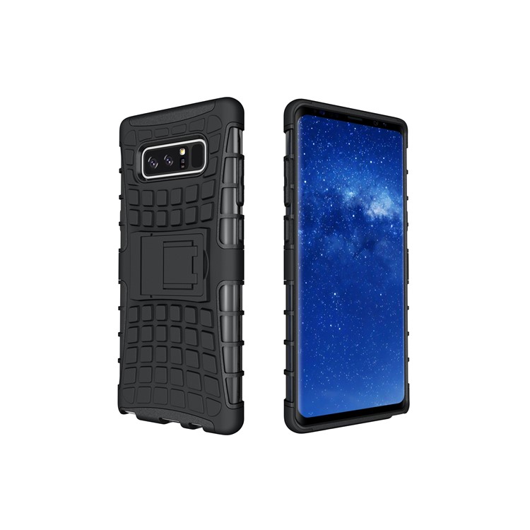 Anti-slip Tire Pattern Kickstand PC + Silicone Protector Case for Samsung Galaxy Note 8 - Black-4
