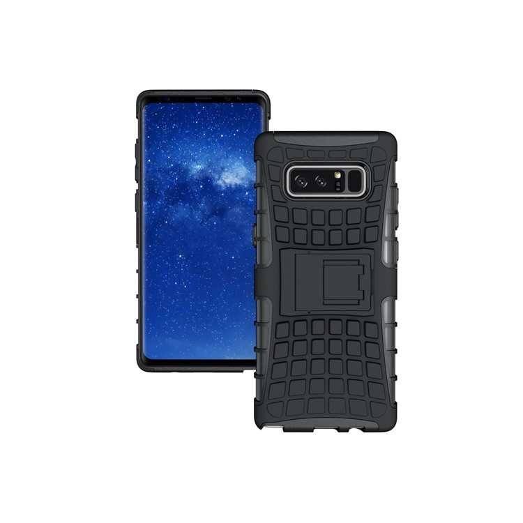 Anti-slip Tire Pattern Kickstand PC + Silicone Protector Case for Samsung Galaxy Note 8 - Black-5