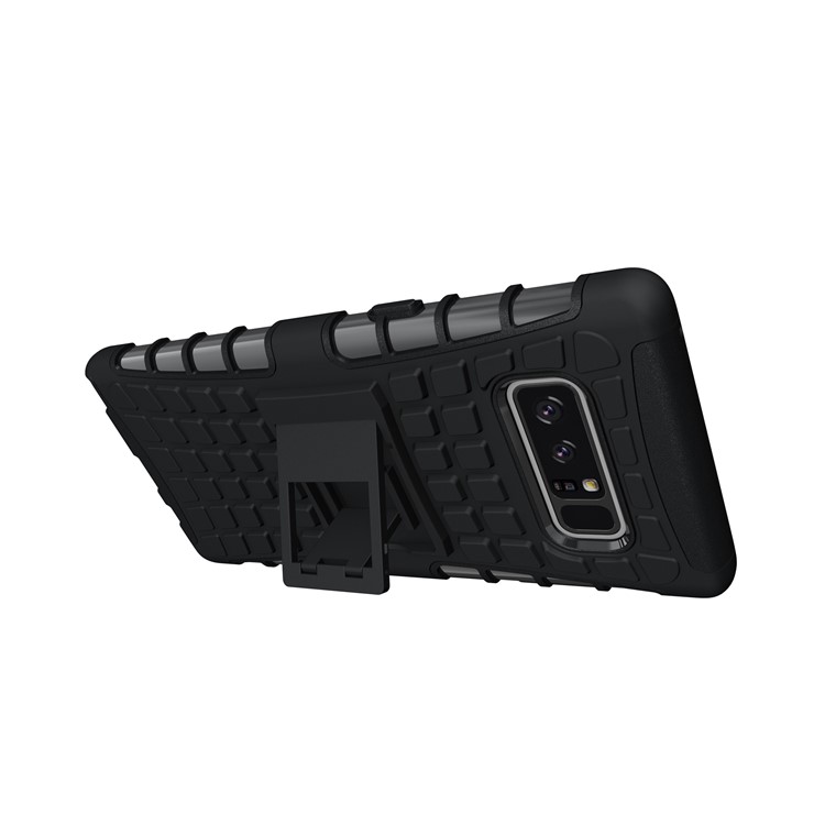 Anti-slip Tire Pattern Kickstand PC + Silicone Protector Case for Samsung Galaxy Note 8 - Black-6