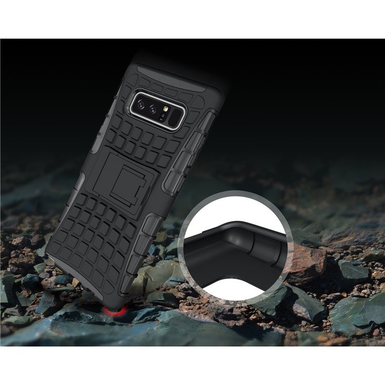 Anti-slip Tire Pattern Kickstand PC + Silicone Protector Case for Samsung Galaxy Note 8 - Black-8