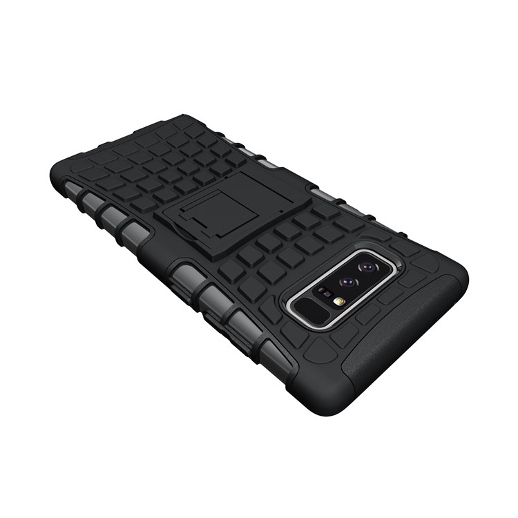 Anti-slip Tire Pattern Kickstand PC + Silicone Protector Case for Samsung Galaxy Note 8 - Black-9
