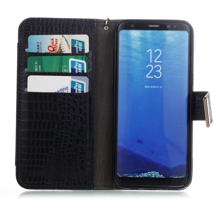 For Samsung Galaxy S8 G950 Crocodile Texture Leather Flip Phone Protection Cover with Stand - Black-3