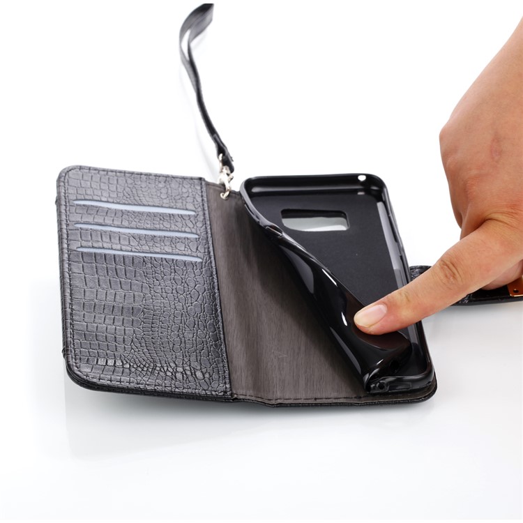 For Samsung Galaxy S8 G950 Crocodile Texture Leather Flip Phone Protection Cover with Stand - Black-7
