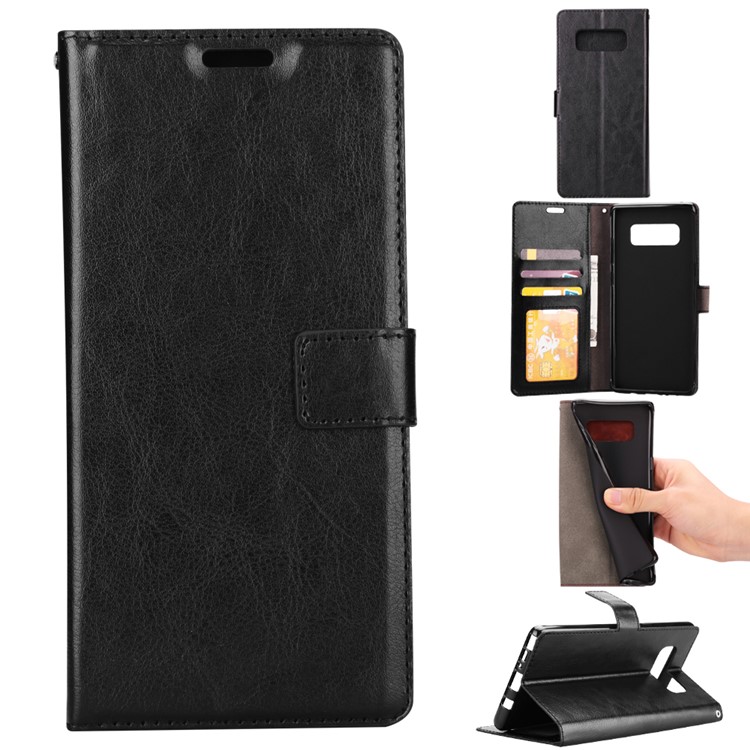 Crazy Horse Wallet Leather Stand Cell Phone Case for Samsung Galaxy Note 8 N950 - Black-1