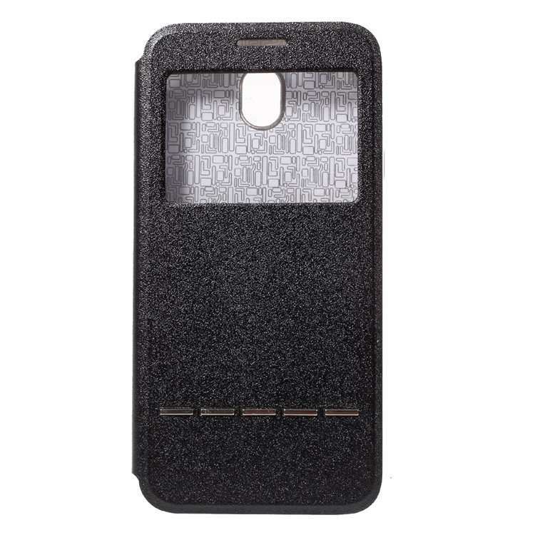 

View Window Leather Stand Cover for Samsung Galaxy J7 Pro (2017) / J7 (2017) EU Version with Touch Slide Button - Black