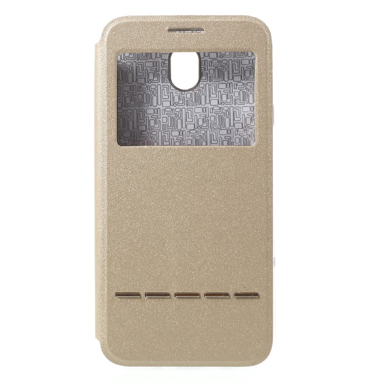 

View Window Leather Stand Phone Case for Samsung Galaxy J7 Pro (2017) / J7 (2017) EU Version with Touch Slide Button - Gold