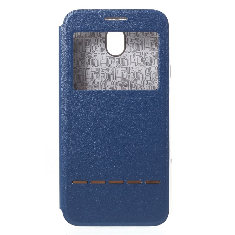 

View Window Leather Stand Phone Cover for Samsung Galaxy J7 Pro (2017) / J7 (2017) EU Version with Touch Slide Button - Blue