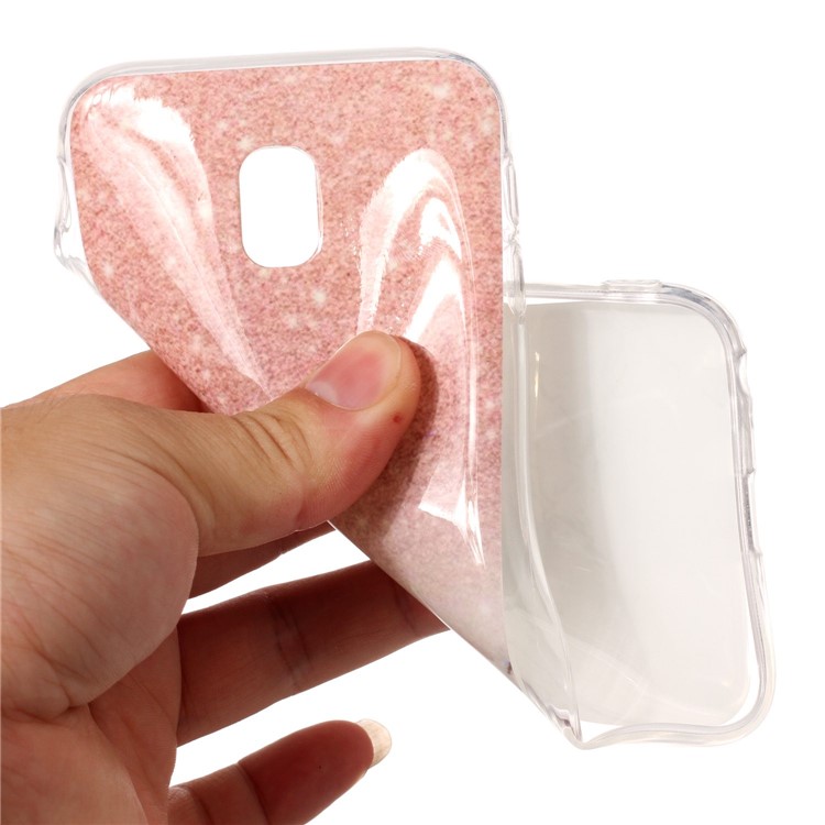 Marble Pattern IMD TPU Jelly Case for Samsung Galaxy J3 (2017) EU Version - Pink / White-4