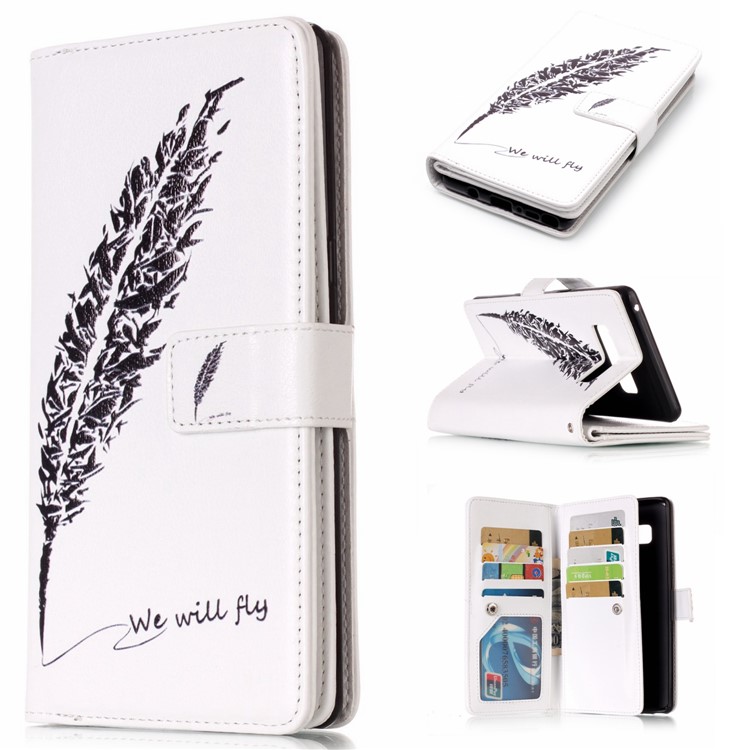 

Wallet 9 Card Slots Embossing Leather Mobile Case for Samsung Galaxy Note 8 SM-N950 - Feather and We Will Fly