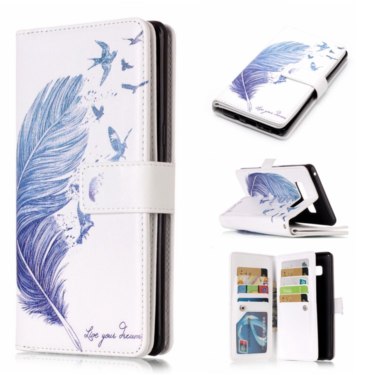 

9 Card Slots Wallet Embossment Leather Case for Samsung Galaxy Note 8 SM-N950 - Feather and Flying Birds