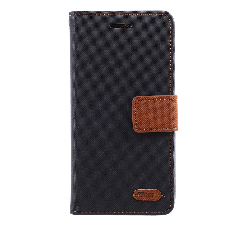 ROAR CORÉA Carteira de grânulos Twill Stand Estojo de couro para Samsung Galaxy J3 (2017) Versão da UE / J3 Pro (2017) - Preto-3