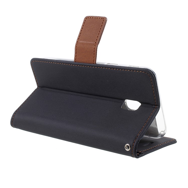 ROAR CORÉA Carteira de grânulos Twill Stand Estojo de couro para Samsung Galaxy J3 (2017) Versão da UE / J3 Pro (2017) - Preto-5
