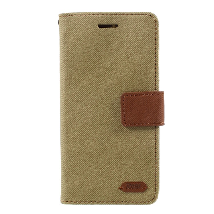 ROAR Twill Grain Flip Leather Wallet Stand Phone Cover for Samsung Galaxy J3 (2017) EU Version / J3 Pro (2017) - Khaki-1