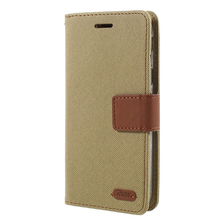 ROAR Twill Grain Flip Leather Wallet Stand Phone Cover for Samsung Galaxy J3 (2017) EU Version / J3 Pro (2017) - Khaki-2