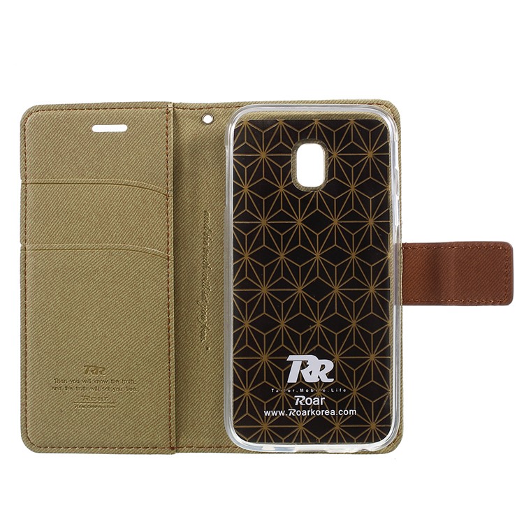 ROAR Twill Grain Flip Leather Wallet Stand Phone Cover for Samsung Galaxy J3 (2017) EU Version / J3 Pro (2017) - Khaki-6