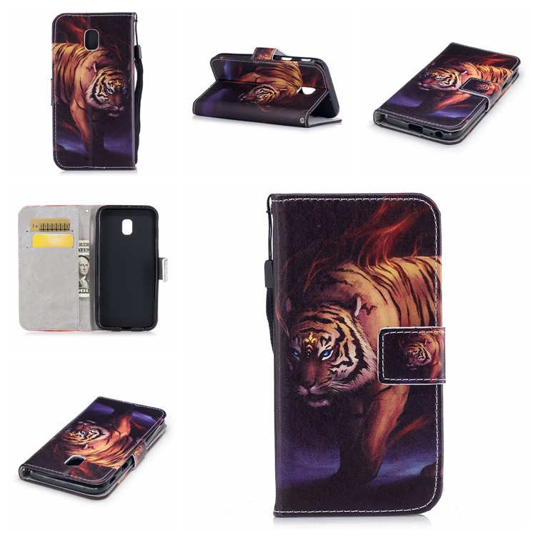Patterned Leather Wallet Stand Case for Samsung Galaxy J3 (2017) EU Version/J3 Pro (2017) - Tiger-1