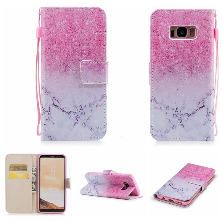 

Patterned Leather Wallet Cell Phone Protective Cover with Stand for Samsung Galaxy S8 G950 - Sequins and Marble