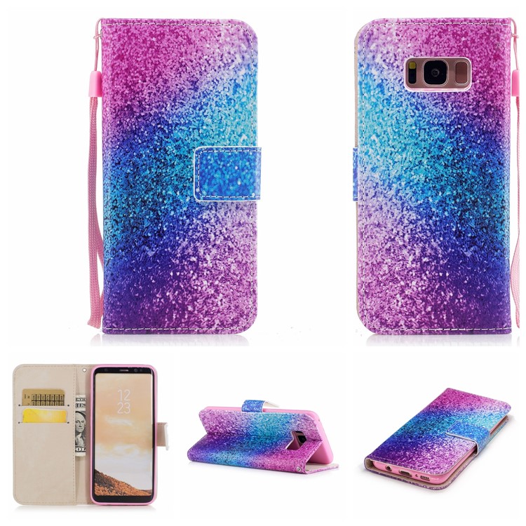 

Patterned Leather Wallet Phone Casing with Card Slots for Samsung Galaxy S8 G950 - Rose and Blue Sequins
