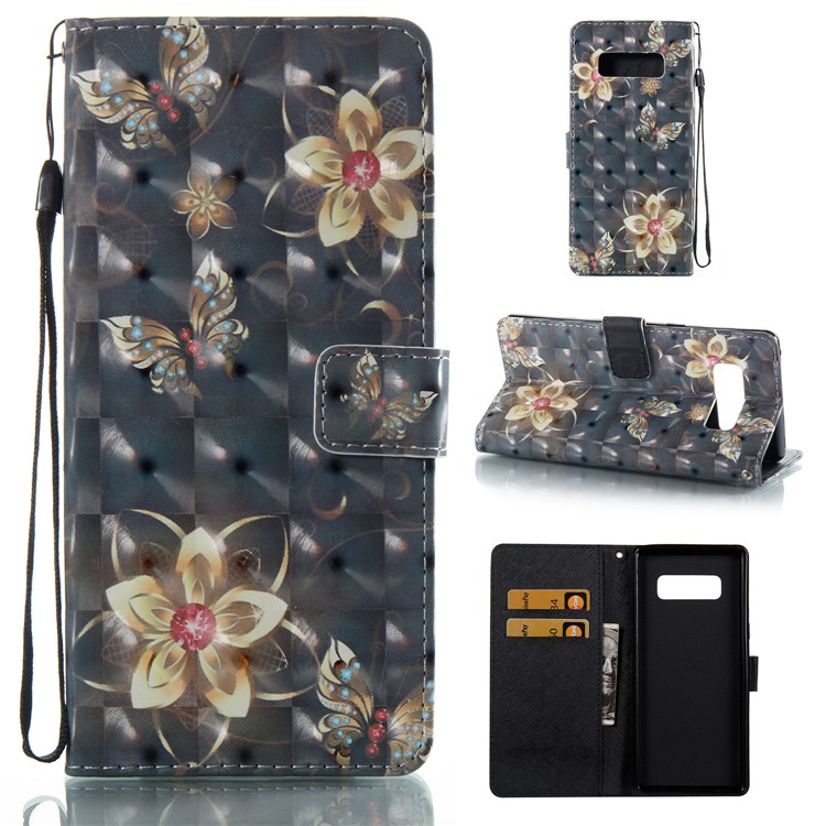 

Pattern Printing Stand Wallet Leather Case Phone Accessories Mobile for Samsung Galaxy Note 8 SM-N950 - Gold Flower