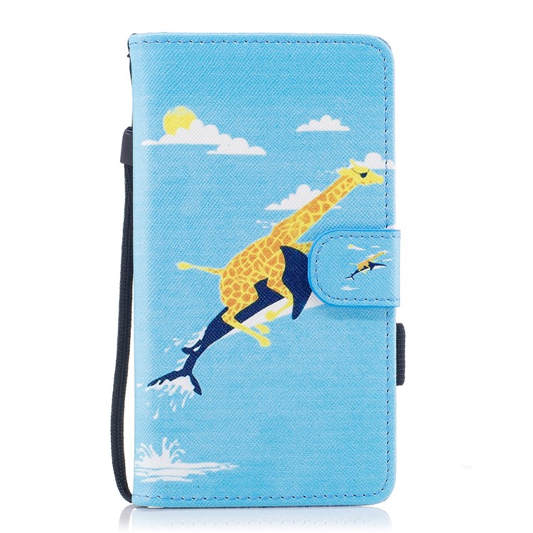 

Pattern Printing Leather Wallet Stand Mobile Case with Strap for Samsung Galaxy J5 Pro (2017) / J5 (2017) EU Version - Giraffe Riding Whale
