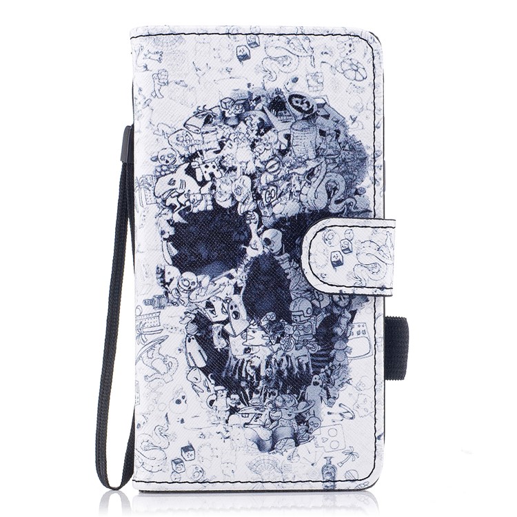 

Pattern Printing Leather Wallet Stand Phone Shell with Strap for Samsung Galaxy J5 Pro (2017) / J5 (2017) EU Version - Skull