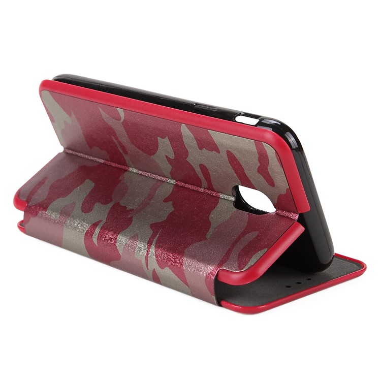 Auto-absorbed Camouflage PU Leather Case with Card Slot for Samsung Galaxy J7 (2017) EU Version / J7 Pro (2017) - Red-12