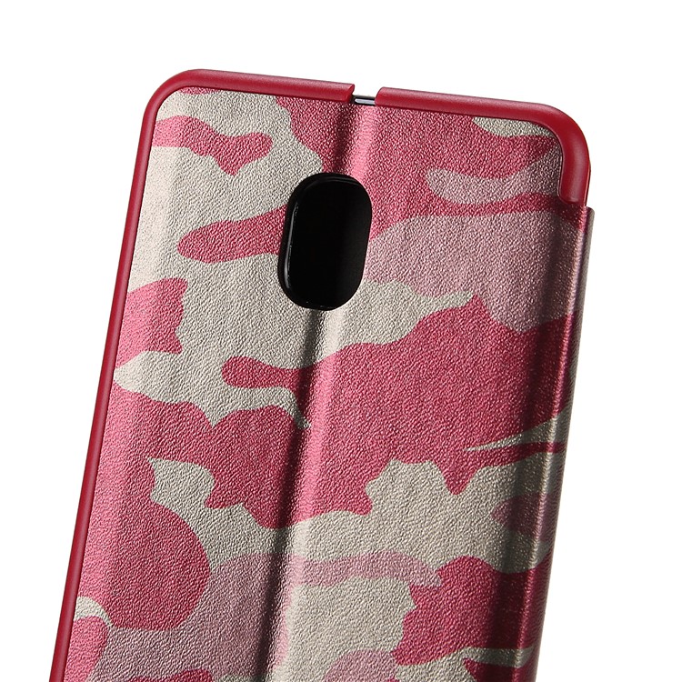 Auto-absorbed Camouflage PU Leather Case with Card Slot for Samsung Galaxy J7 (2017) EU Version / J7 Pro (2017) - Red-8
