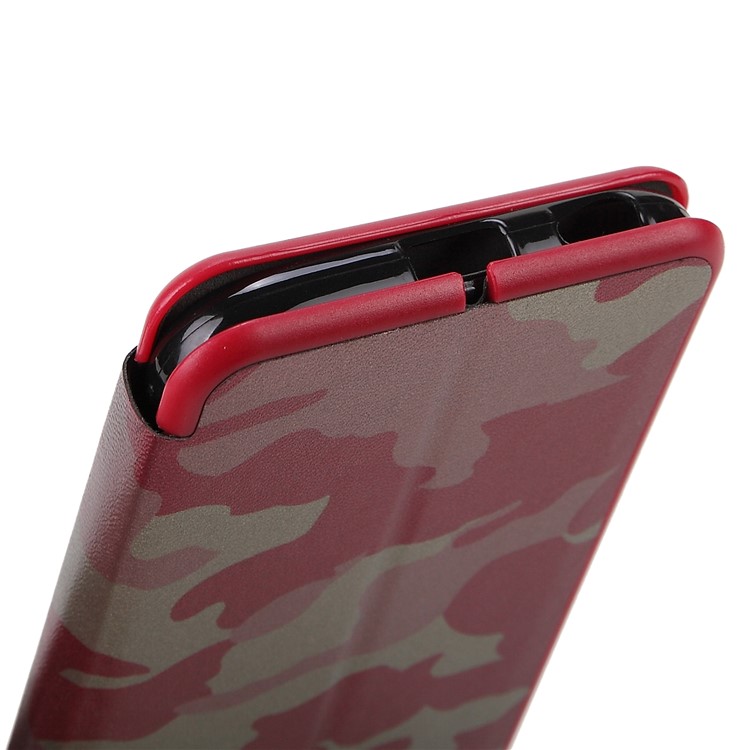Auto-absorbed Camouflage PU Leather Case with Card Slot for Samsung Galaxy J7 (2017) EU Version / J7 Pro (2017) - Red-9