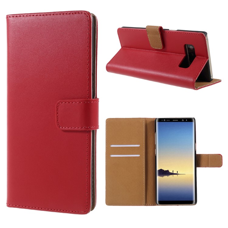 Split Genuine Leather for Samsung Galaxy Note 8 SM-N950 Wallet Magnetic Phone Case - Red-1