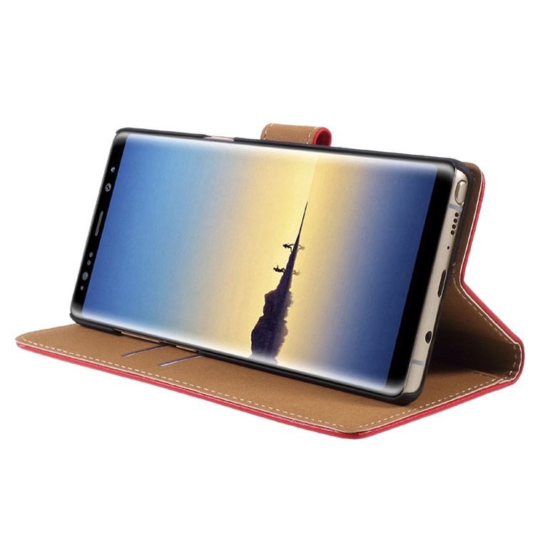 Split Genuine Leather for Samsung Galaxy Note 8 SM-N950 Wallet Magnetic Phone Case - Red-4