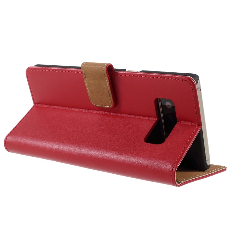 Split Genuine Leather for Samsung Galaxy Note 8 SM-N950 Wallet Magnetic Phone Case - Red-5