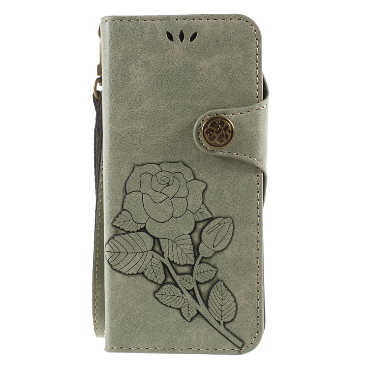 

For Samsung Galaxy S8 G950 Retro Style Rose Pattern Flip Wallet Stand Phone Cover Case with Card Slots - Cyan