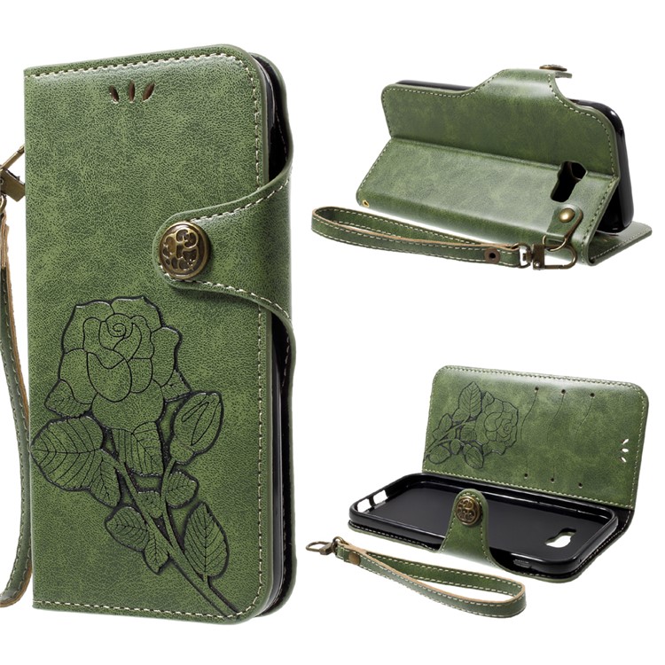 

Retro Style Imprint Rose Pattern Wallet Stand Leather Case for Samsung Galaxy A5 (2017) SM-A520 - Green, Galaxy A5 (2017)