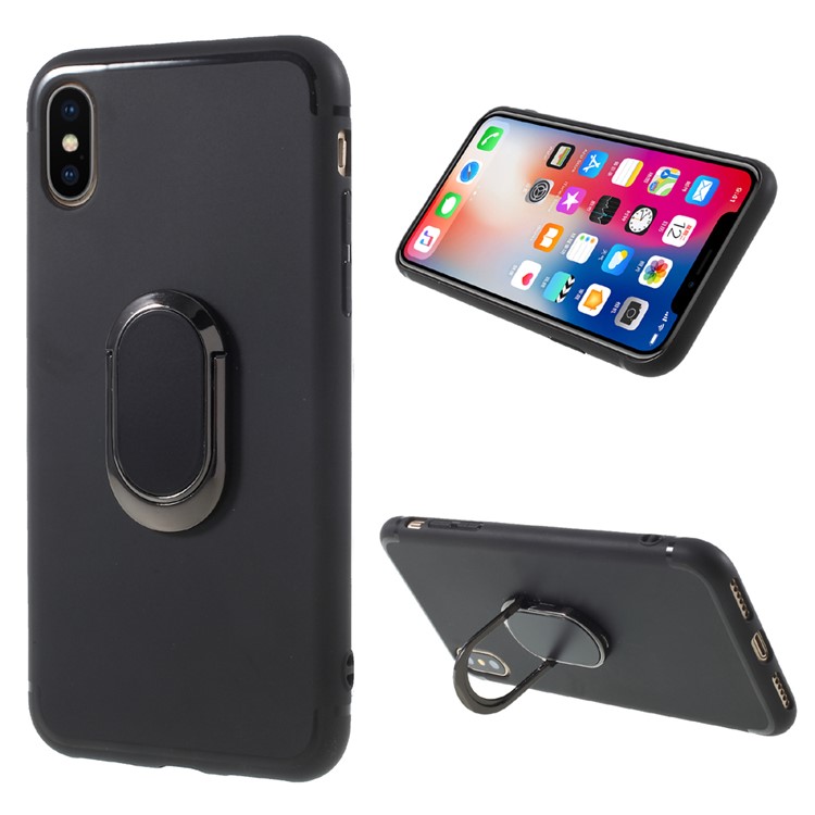 EDIVIA 360 Degree Rotating Magnetic Finger Ring Kickstand TPU Phone Case for iPhone X 5.8 inch - Black-1