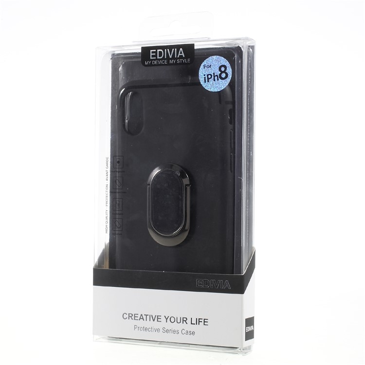 EDIVIA 360 Degree Rotating Magnetic Finger Ring Kickstand TPU Phone Case for iPhone X 5.8 inch - Black-10