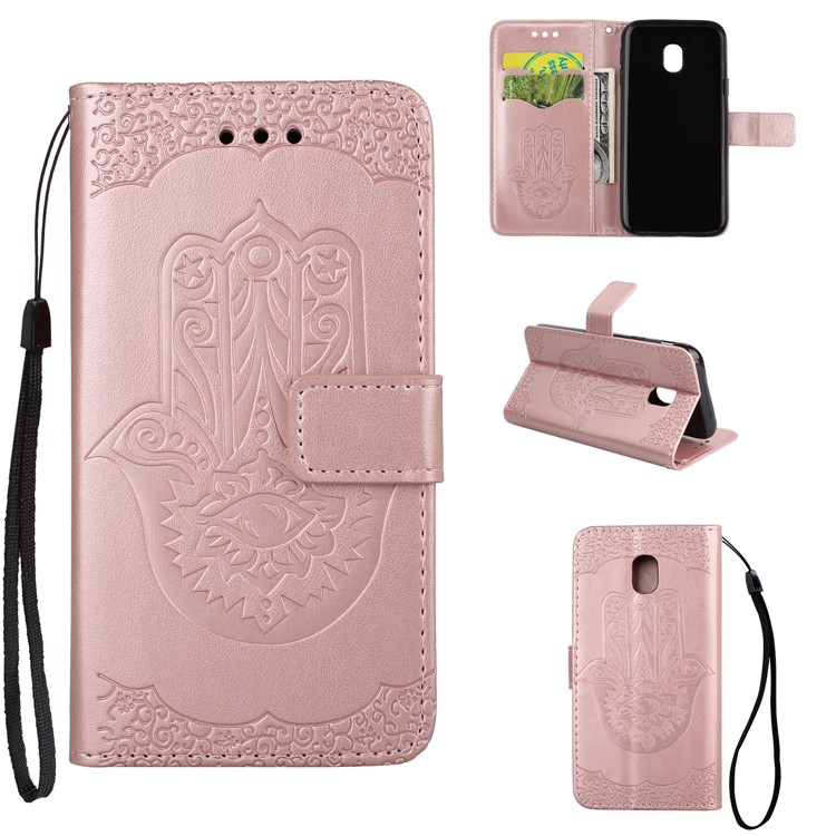 

Imprinted Hamsa Hand Pattern Wallet Leather Stand Phone Shell for Samsung Galaxy J5 (2017) EU Version / J5 Pro (2017) - Rose Gold