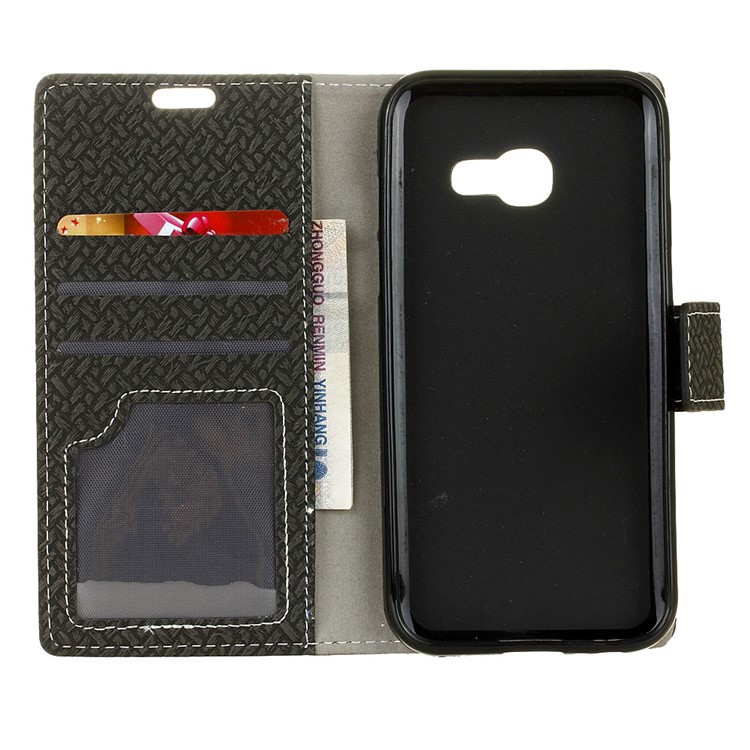 Woven Texture Wallet Stand Leather Phone Casing for Samsung Galaxy Xcover 4 - Black-4