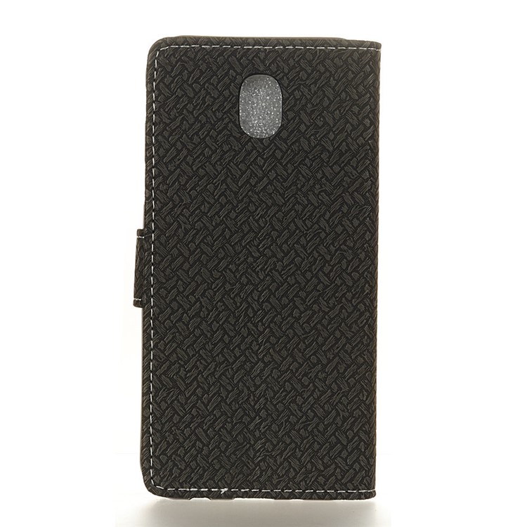 Woven Texture Wallet Stand Leather Phone Case for Samsung Galaxy J3 Pro (2017) / J3 (2017) EU Version - Black-2