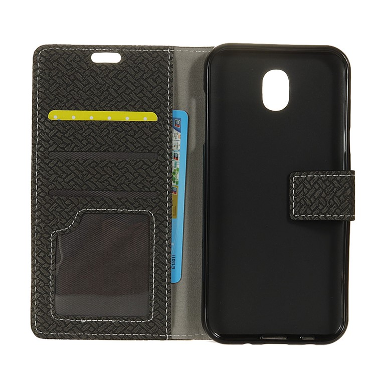 Woven Texture Wallet Stand Leather Phone Case for Samsung Galaxy J3 Pro (2017) / J3 (2017) EU Version - Black-3