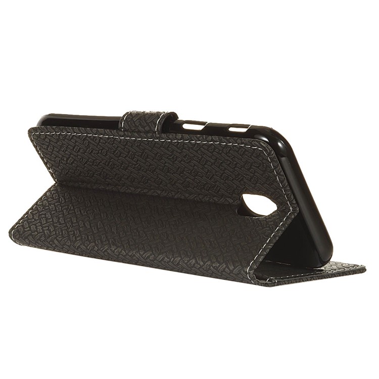 Woven Texture Wallet Stand Leather Phone Case for Samsung Galaxy J3 Pro (2017) / J3 (2017) EU Version - Black-4