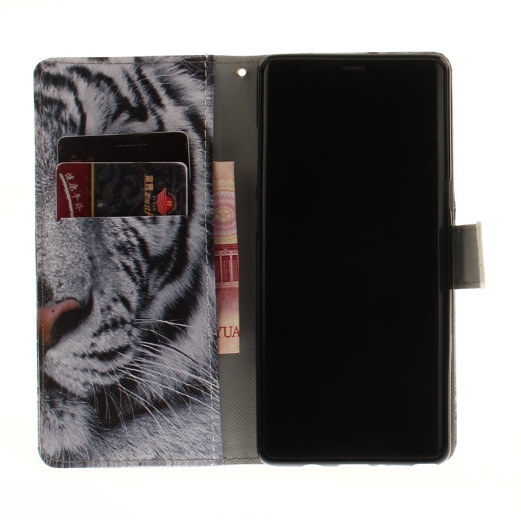 Printing Pattern Leather Wallet Case for Samsung Galaxy Note 8 SM-N950 - Tiger with Green Eye-9