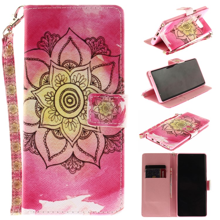 

For Samsung Galaxy Note 8 N950 Patterned Stand Wallet Leather Mobile Casing with Strap - Mandala Pattern